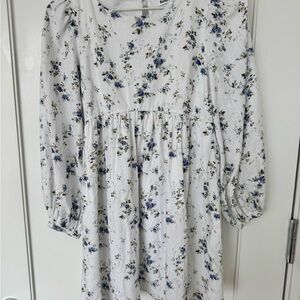 Floral White and Blue Dress